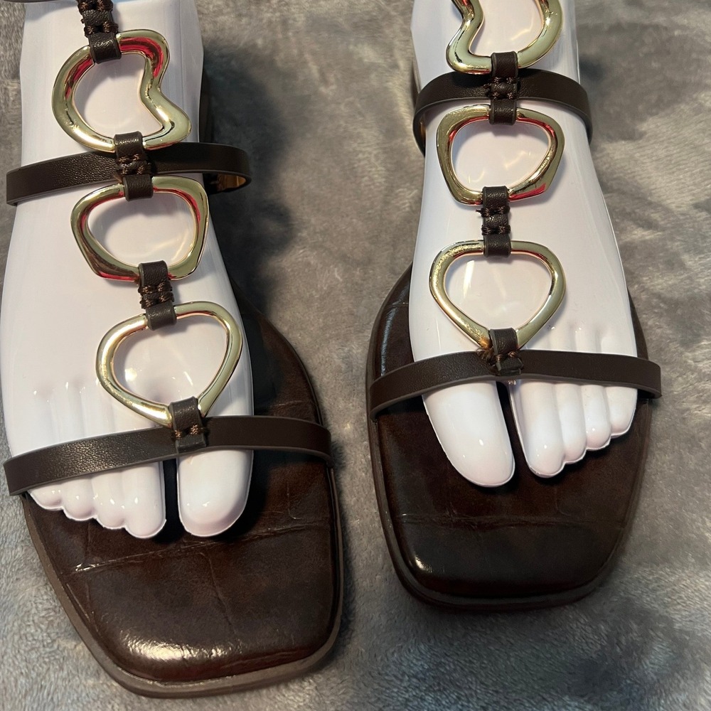 DV Dolce Vita Womens Dark Brown Croc Embossed Gold Ring Gladiator Sandals  8.5 - Picture 4 of 6